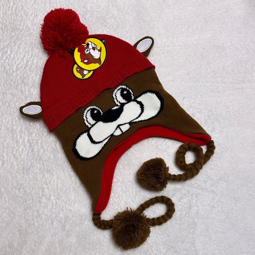 Buc-ees Knit Hat Beaver Face Warm Ear FlapBeanie Adult OS Truck Stop‎ Quirky NWT